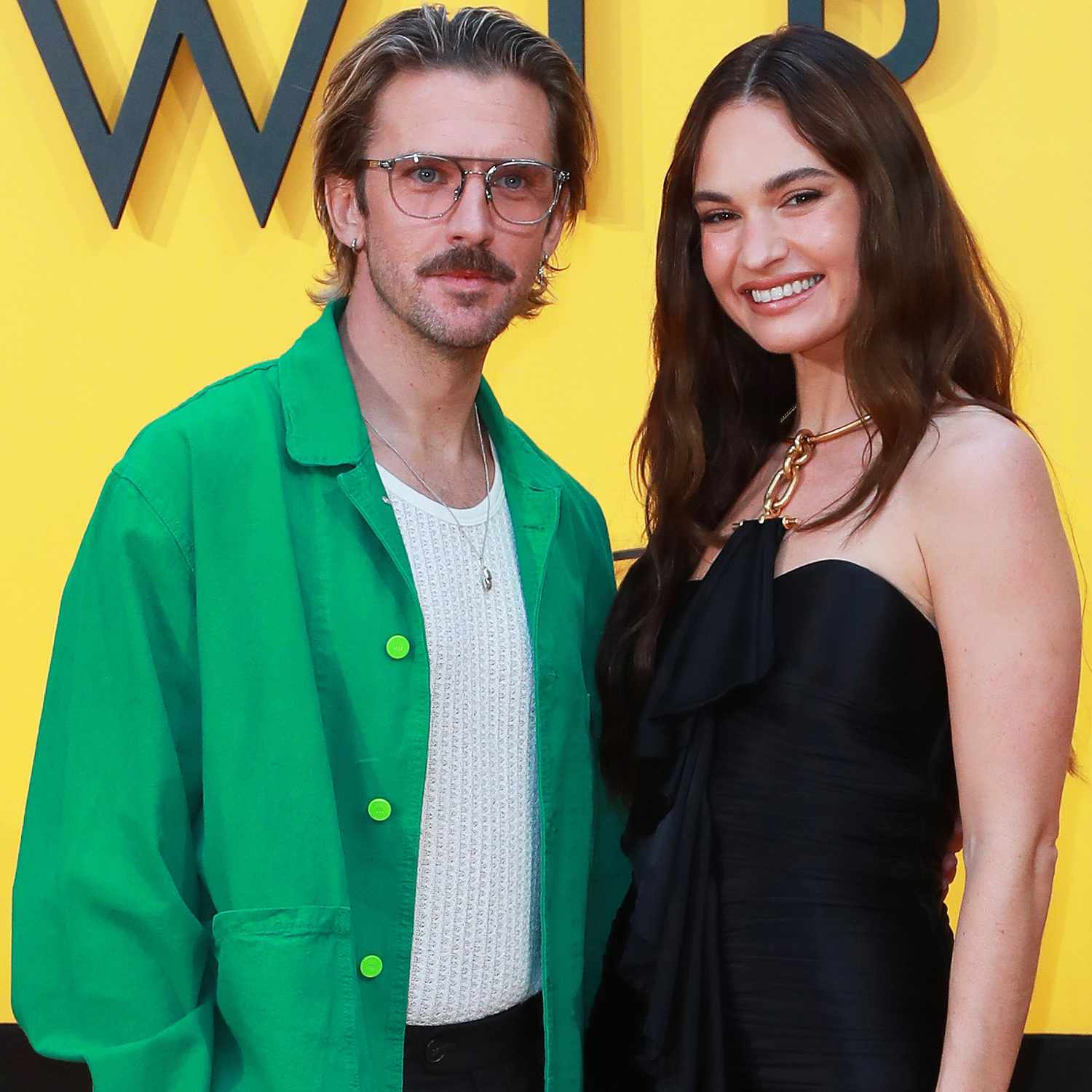 Dan Stevens (L) and Lily James attend the European Premiere of "Swiped" at The Curzon Mayfair on