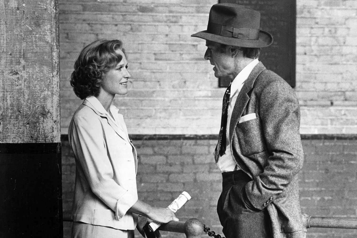 Glenn Close talking to Robert Redford in a scene from the film The Natural, 1984.