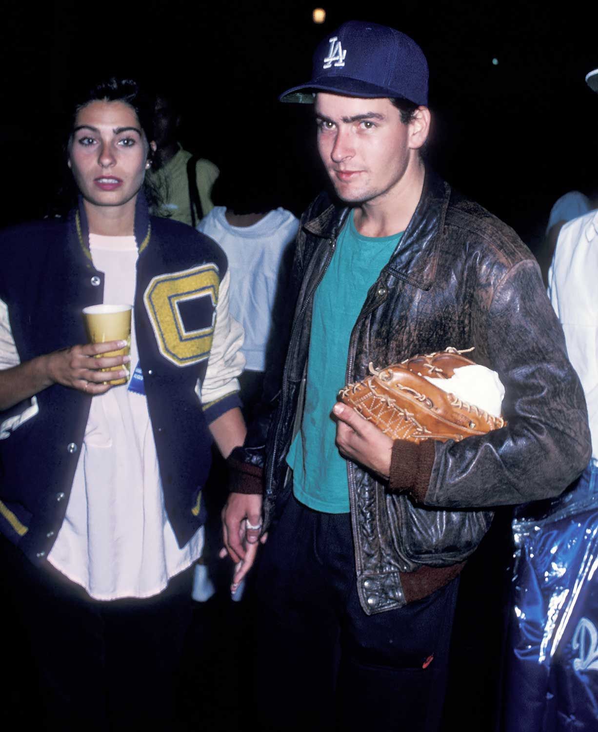 Dolly Fox and Charlie Sheen, Hollywood All-Stars Baseball Game, 08/23/1986