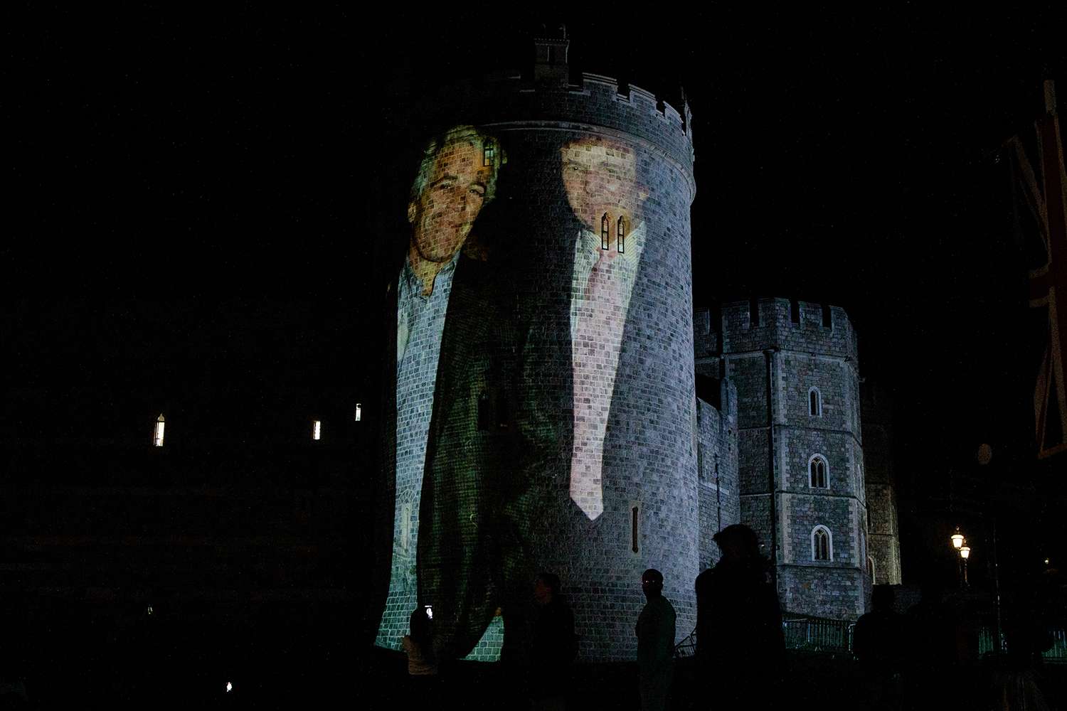 Political campaign group Led By Donkeys project an image of Jeffrey Epstein and Donald Trump onto Windsor Castle as US President Trump