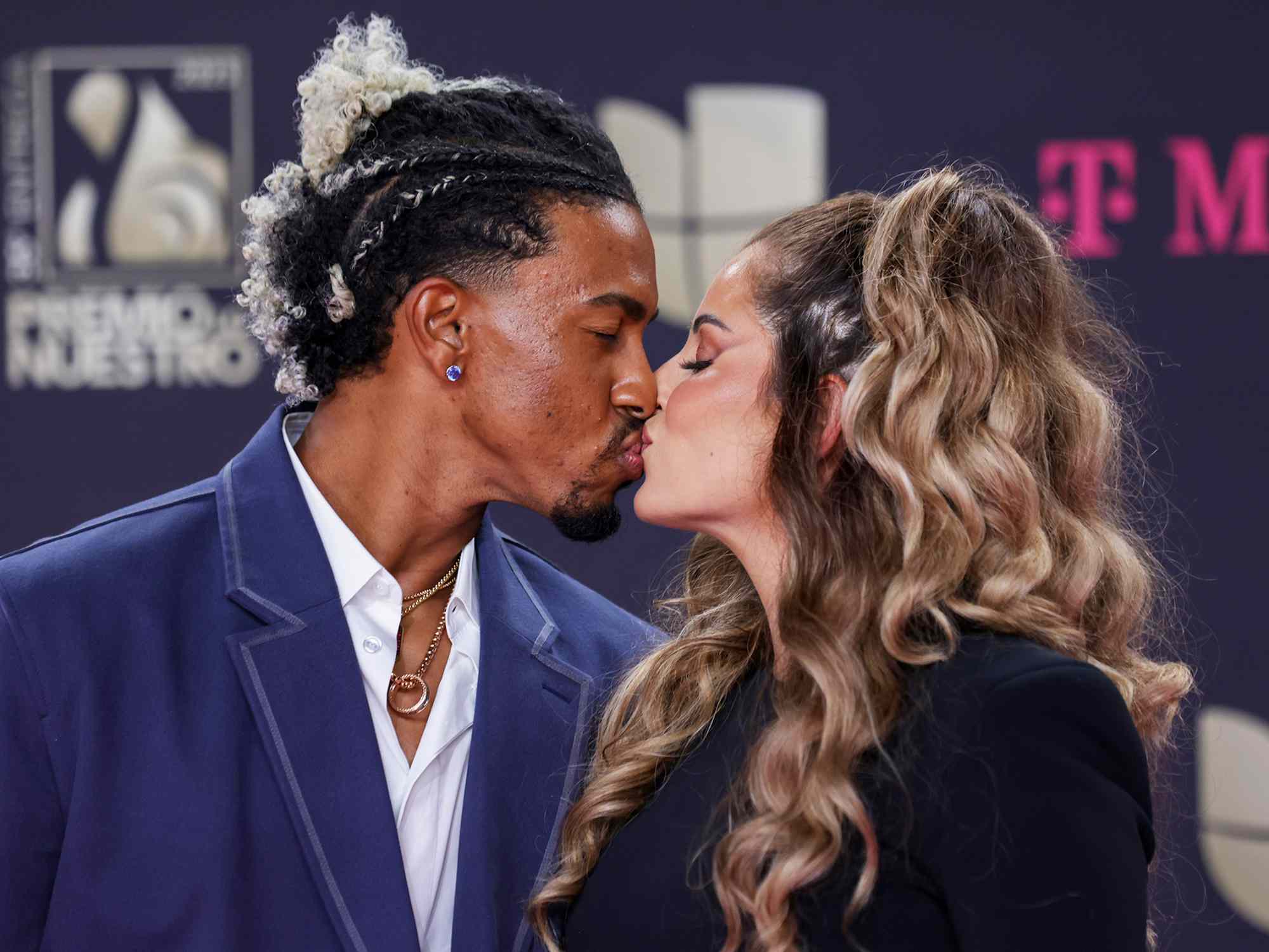 Francisco Lindor and Katia Lindor attend the 35th Premio Lo Nuestro at Miami-Dade Arena