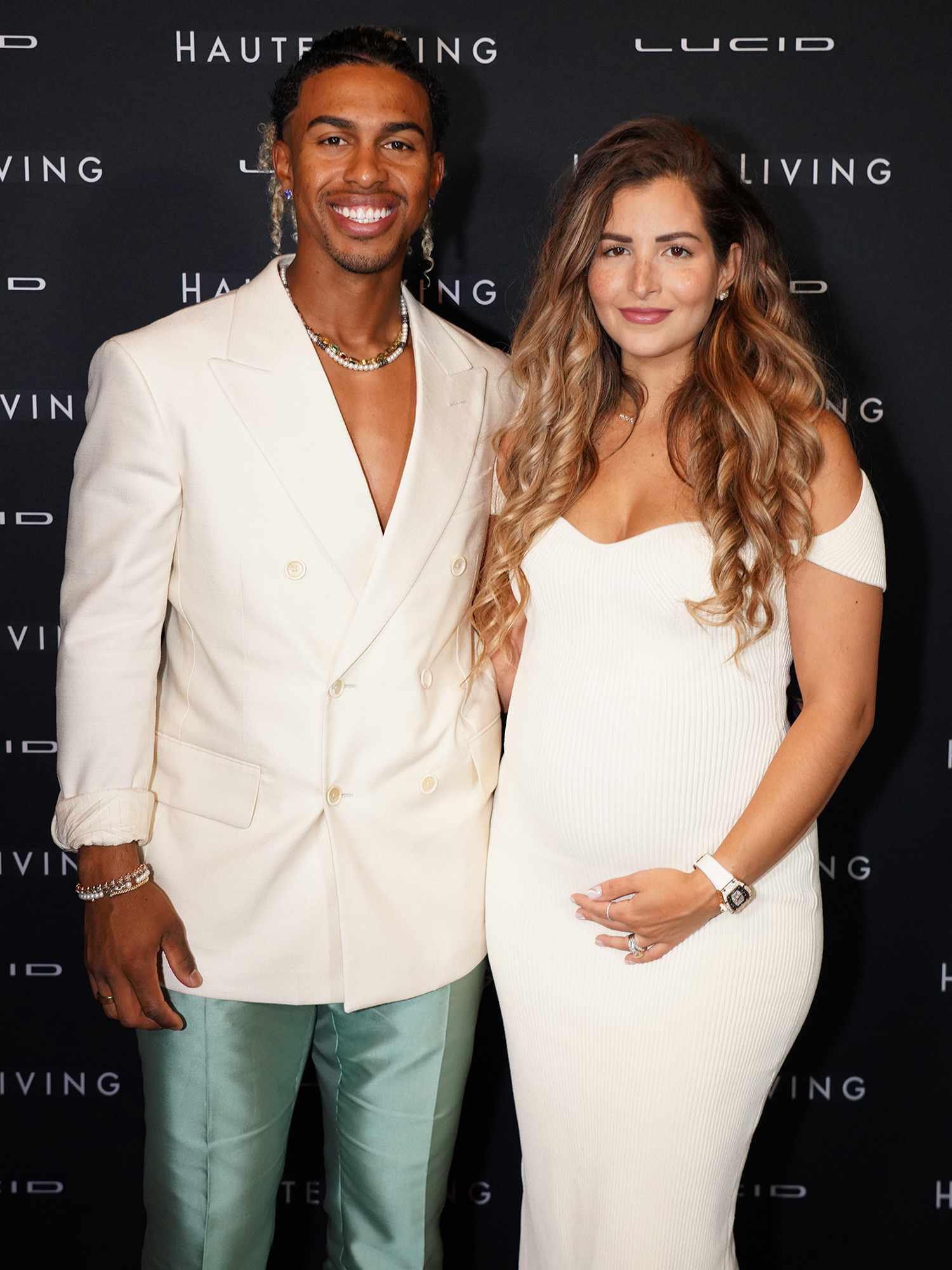 Francisco Lindor and Katia Lindor attend Haute Living Celebrates Cover Star Francisco Lindor Together With Lucid Motors
