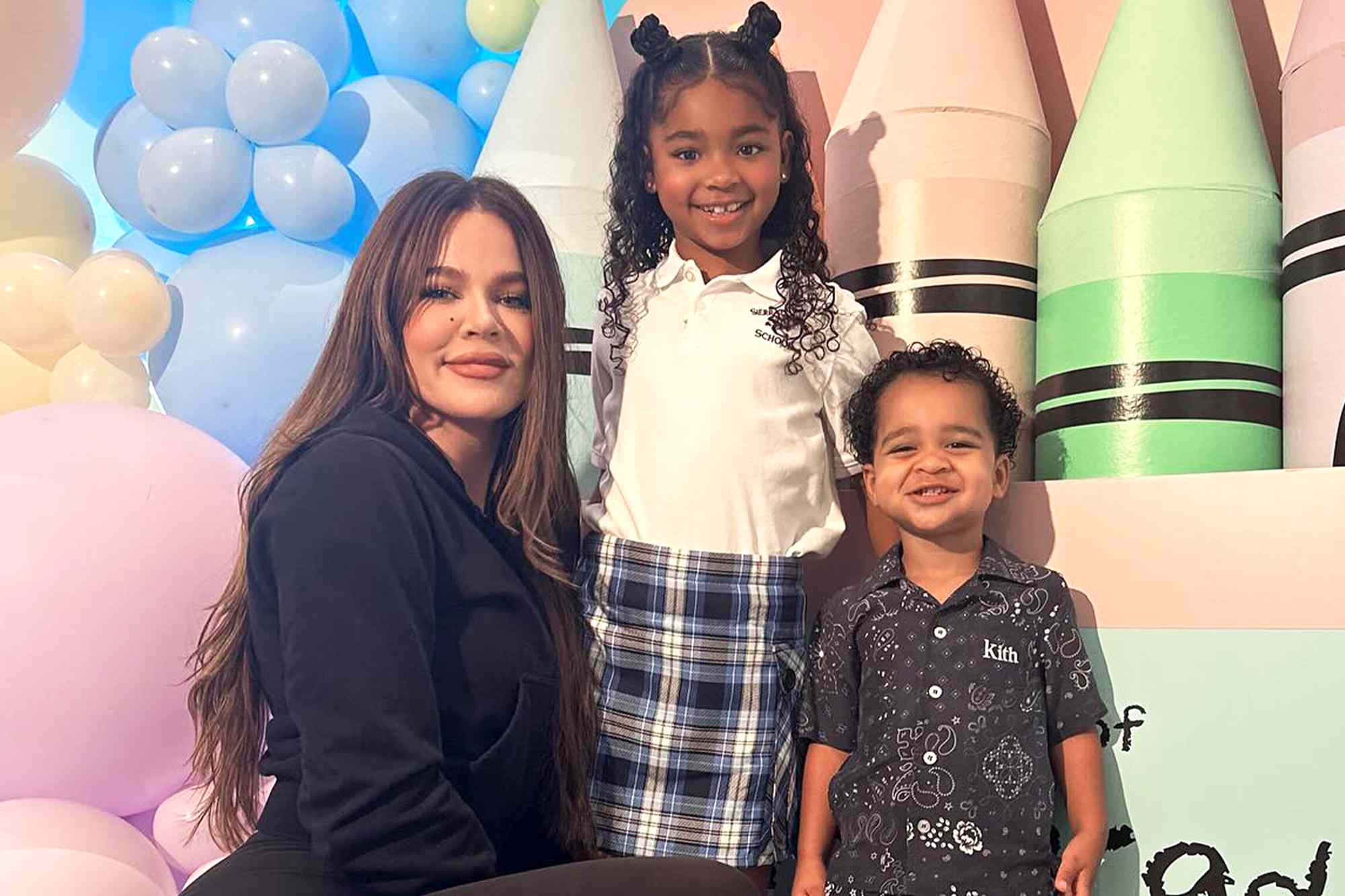 Khloe Kardashian with daughter True and son Tatum on True