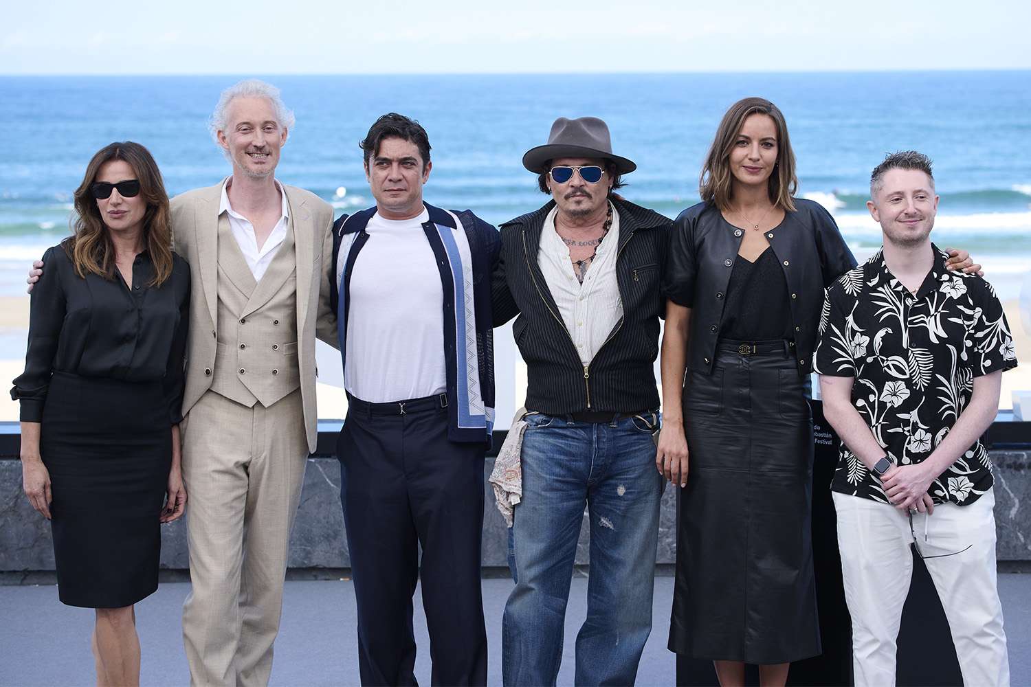 Luisa Raineri, Bruno Gouery, Riccardo Scarmarcio, Johnny Depp, Antonia Desplat and Ryan McParland attend the 