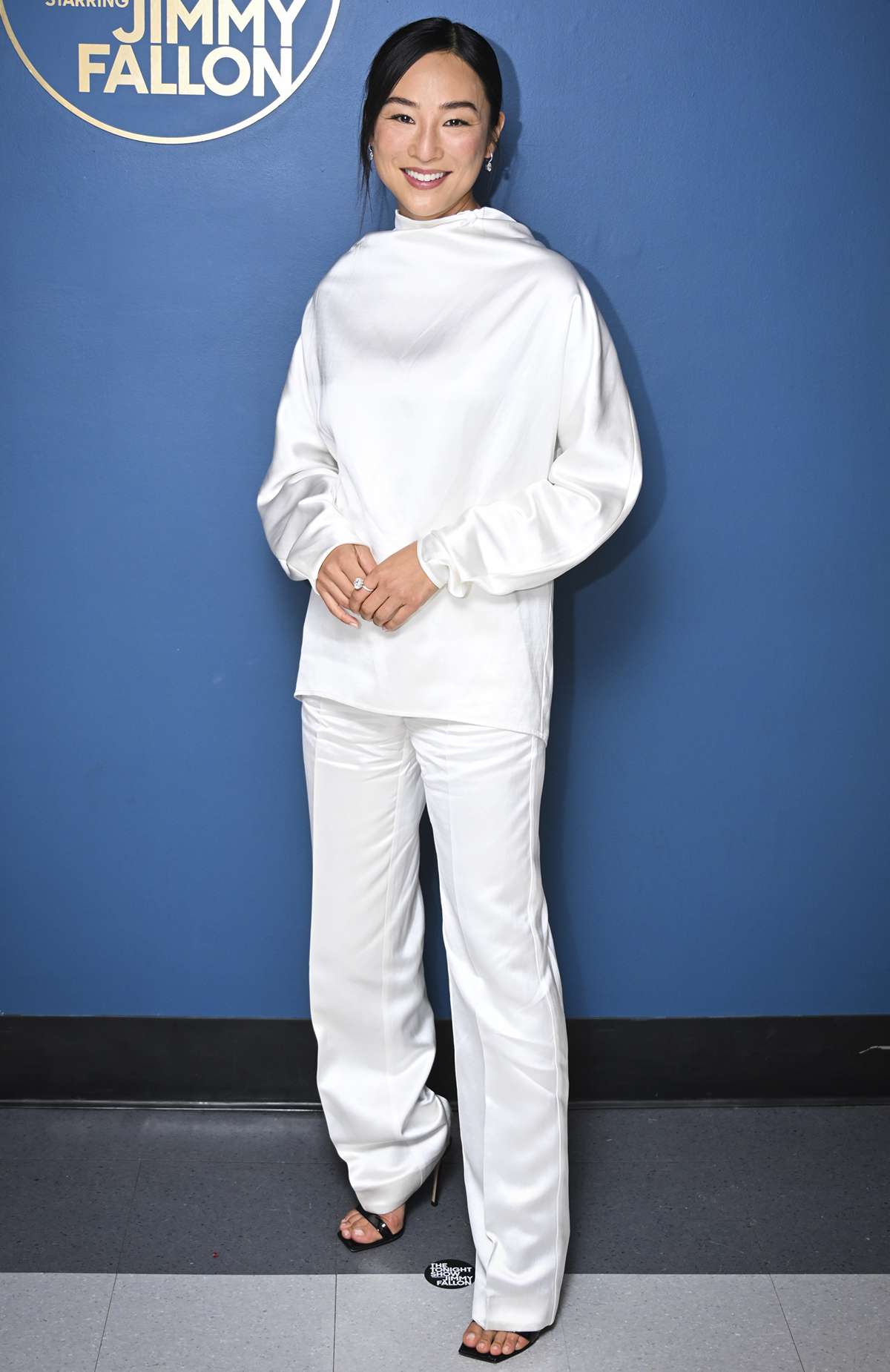 Greta Lee poses backstage on The Tonight Show Starring Jimmy Fallon