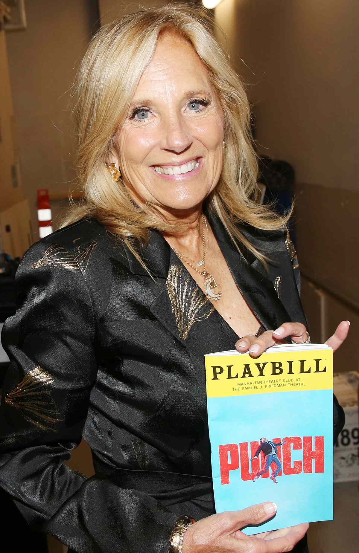 Dr. Jill Biden poses backstage at the hit Manhattan Theatre Club play "Punch" on Broadway