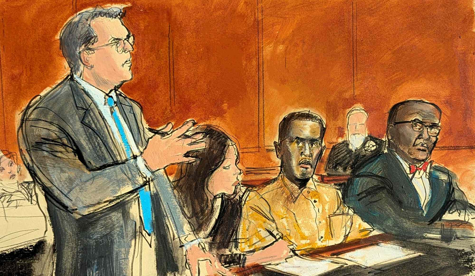In this courtroom sketch, Sean "Diddy" Combs