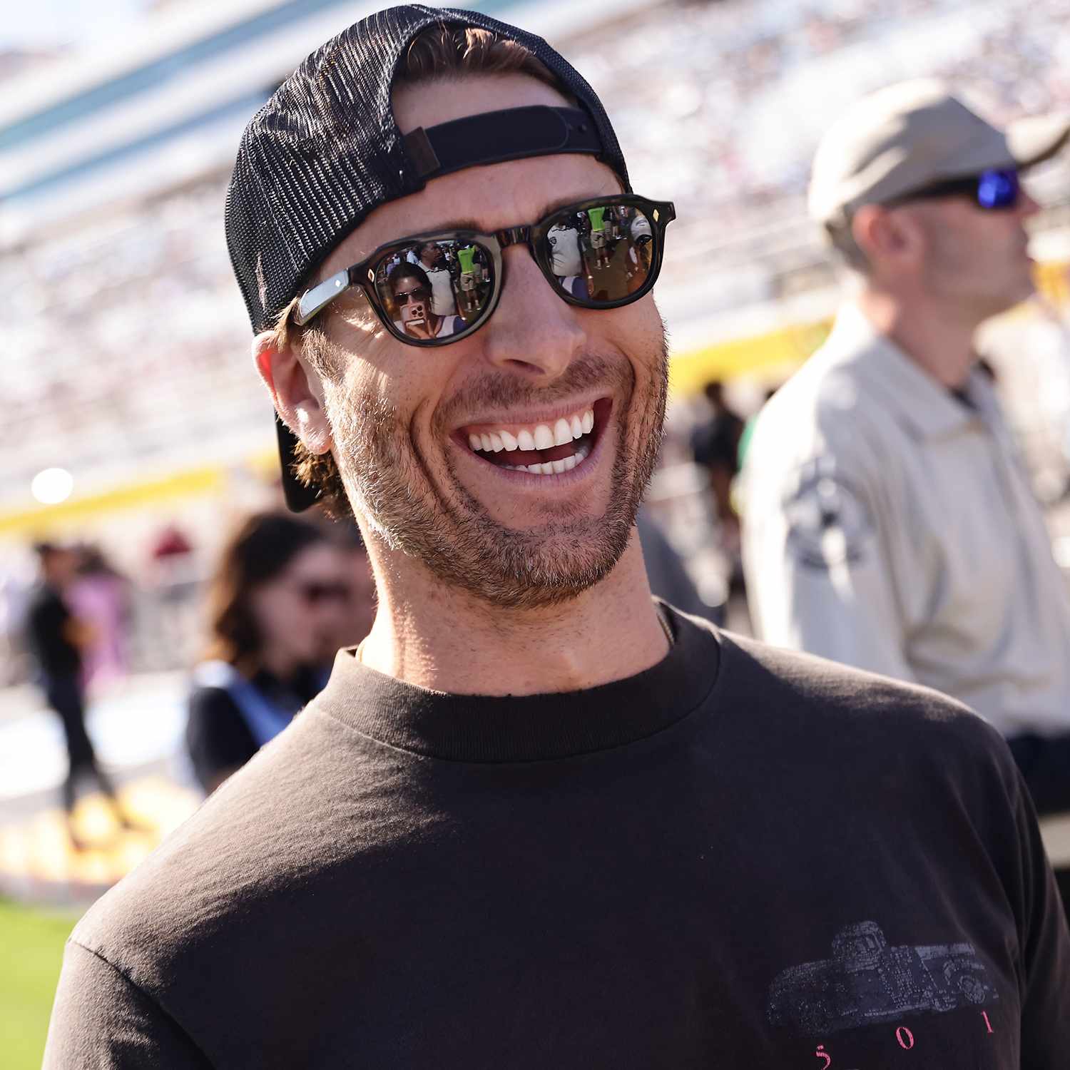 Glen Powell attends as he serves as NASCAR grand marshall at The South Point 400