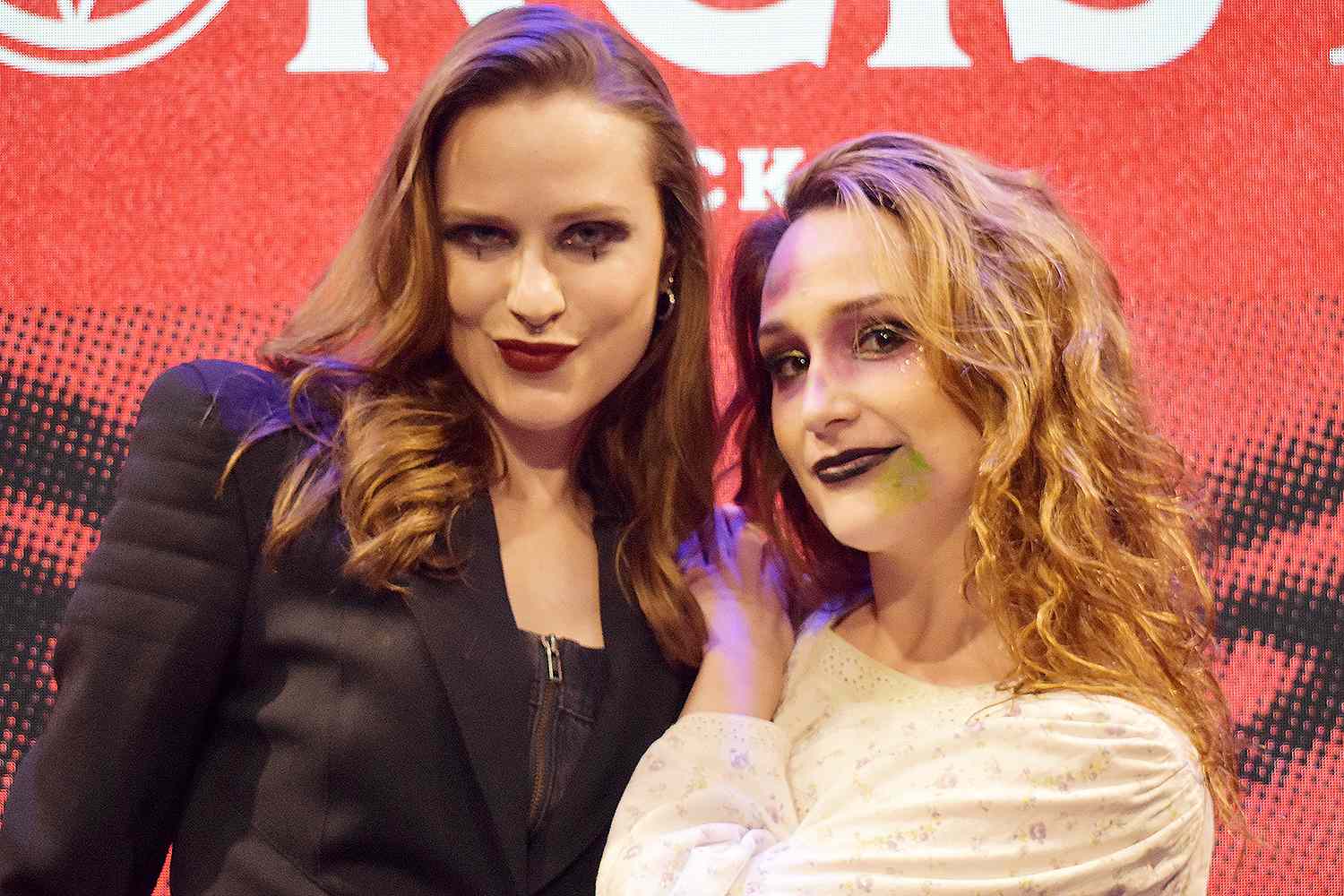 Rachel Wood and Emma Hunton pose as Wood guest stars in "EXORCISTIC: The Rock Musical Parody" 