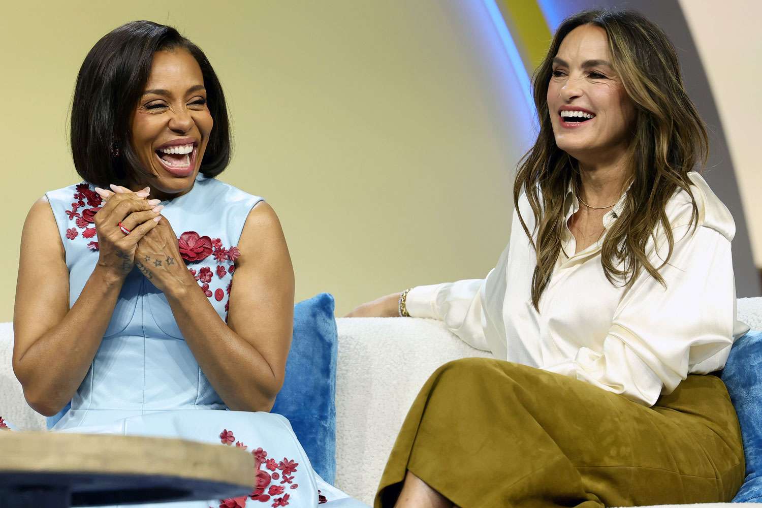 Karen Pittman and Mariska Hargitay speak onstage at the 