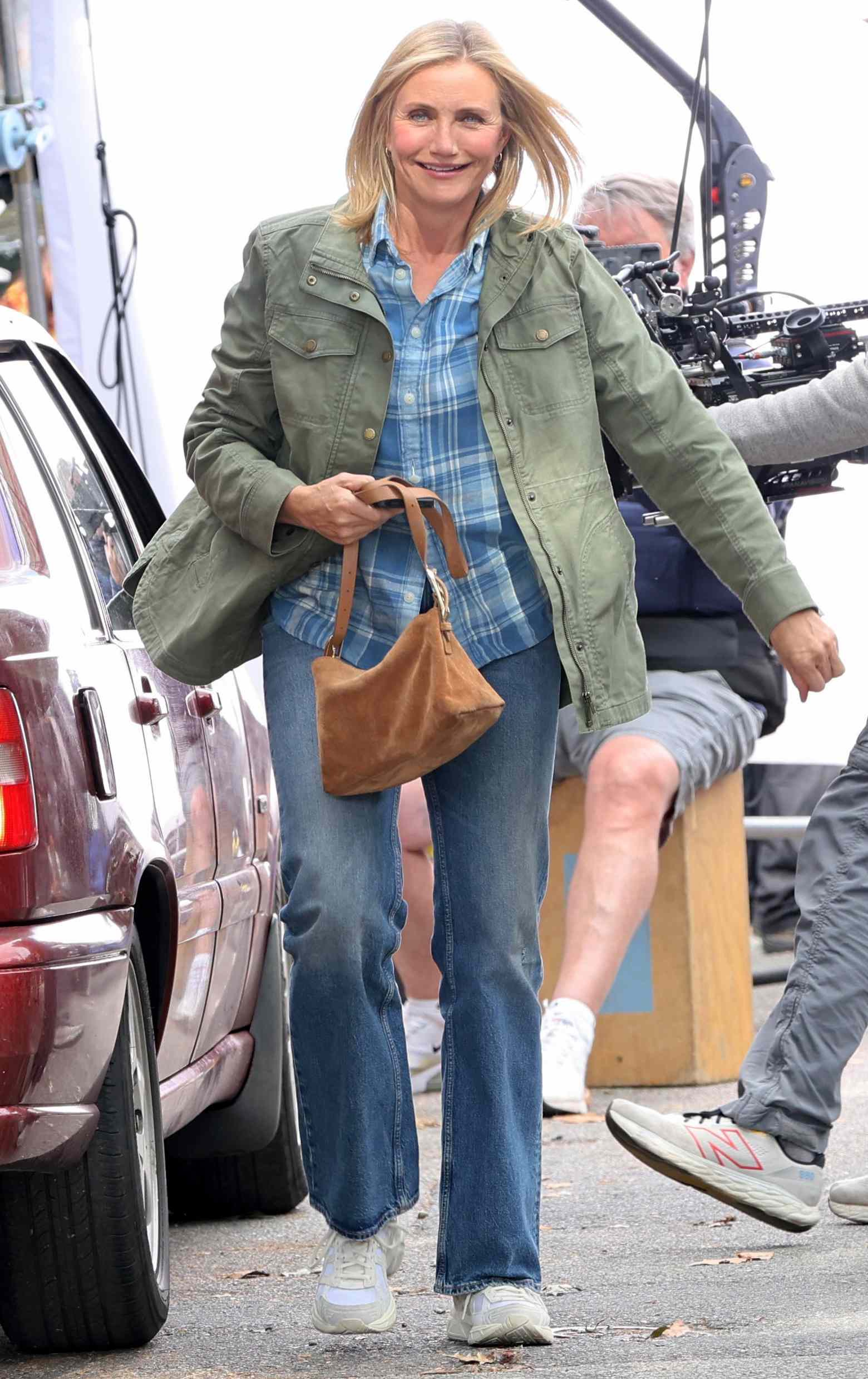 Cameron Diaz is seen on the set of "Bad Day" on October 10, 2025 in Jersey City, New Jersey