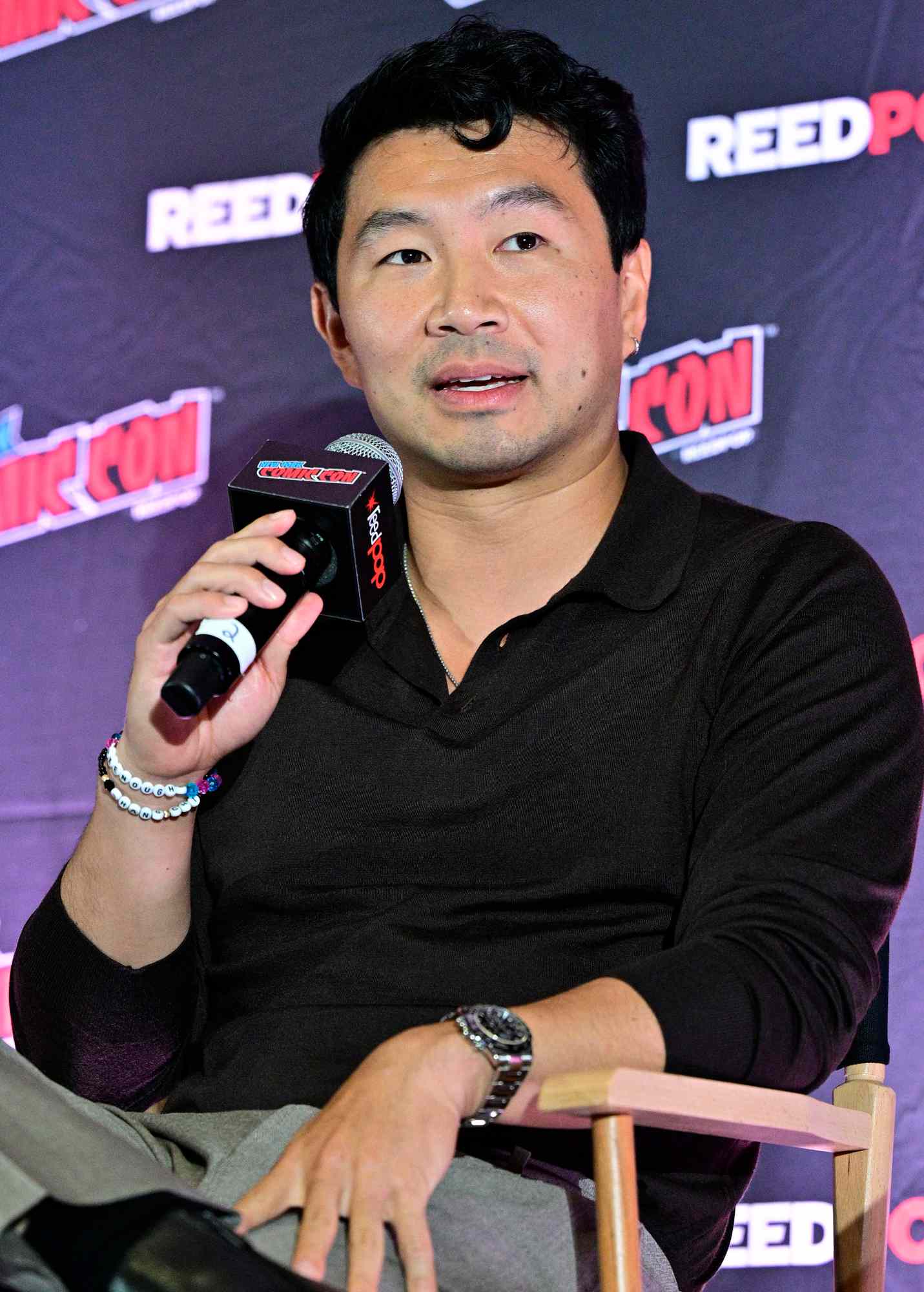 Simu Liu speaks onstage at Shang-Chi and the Legend of the Hidden Panel during New York Comic Con 2025 at The Jacob K. Javits Convention Center on October 10, 2025 in New York City.