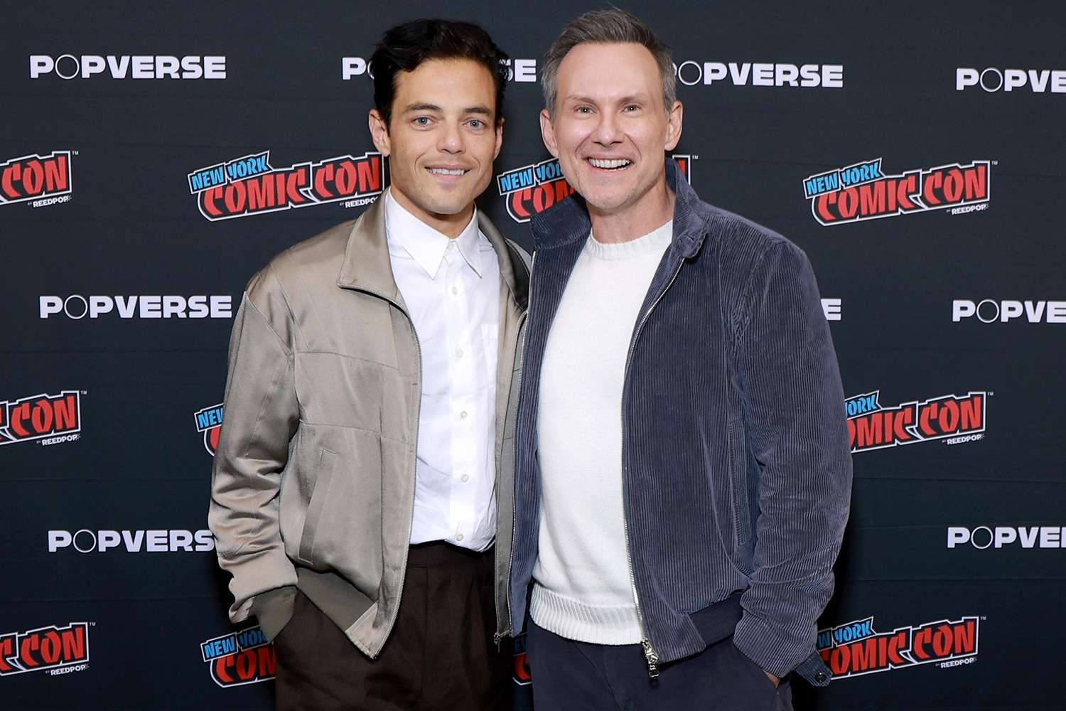 Rami Malek and Christian Slater attend Mr. Robot 10th Anniversary, a Live Happy Sad Confused Event during New York Comic Con 2025
