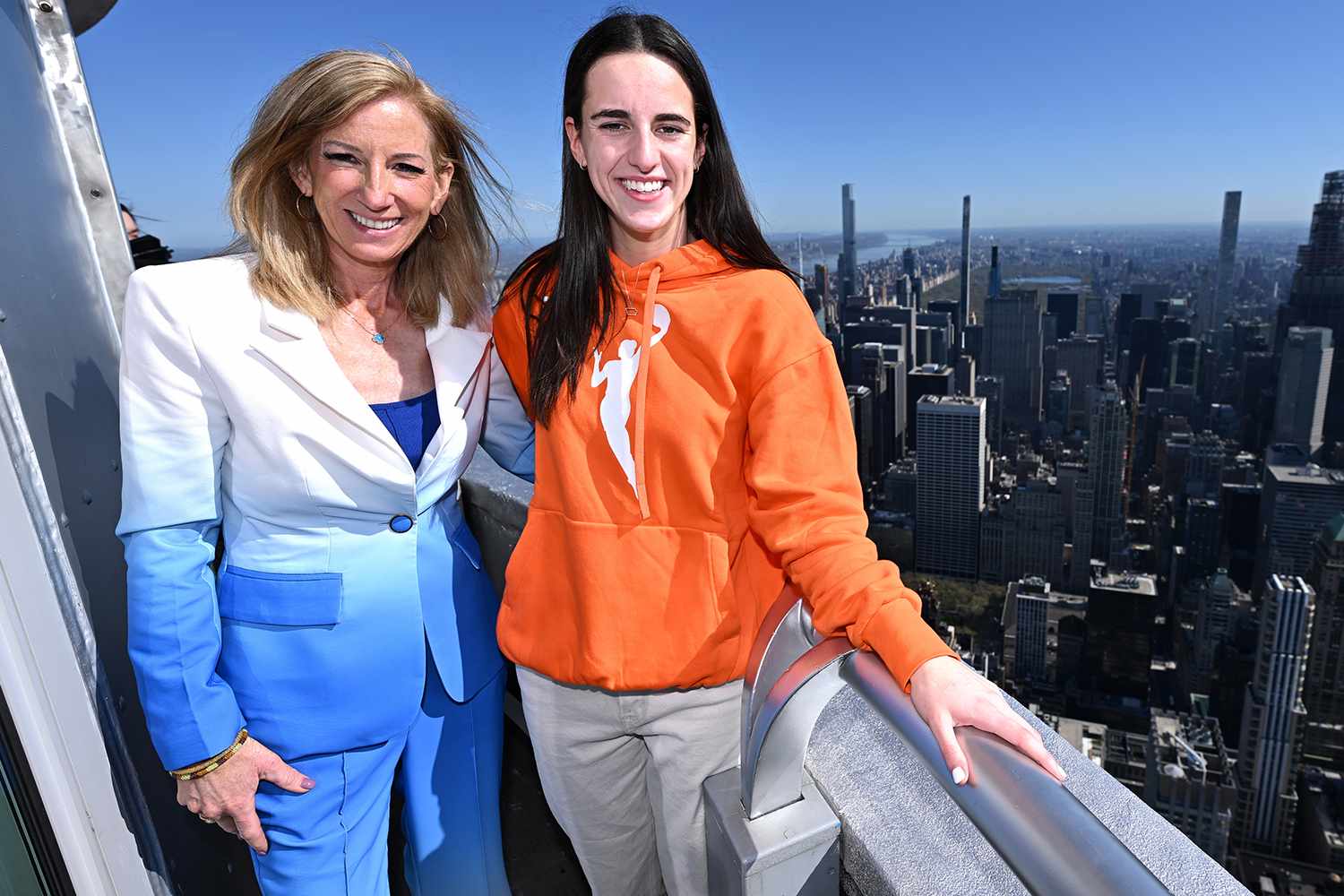 Cathy Engelbert and Caitlin Clark at The Empire State Building on April 15, 2024 in New York City.