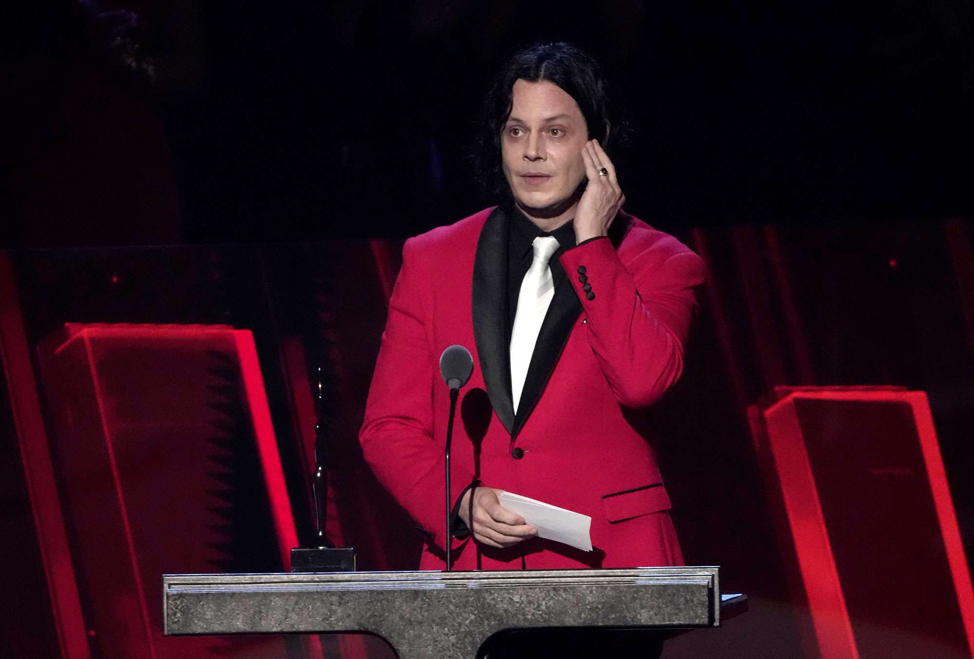 Jack White speaks onstage at the 2025 Rock & Roll Hall of Fame induction ceremony