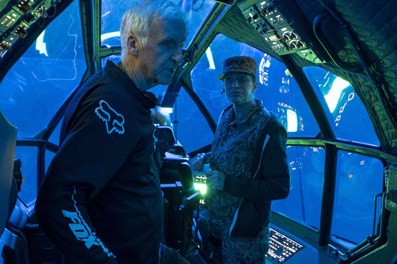 Director James Cameron and Edie Falco on set of AVATAR 2