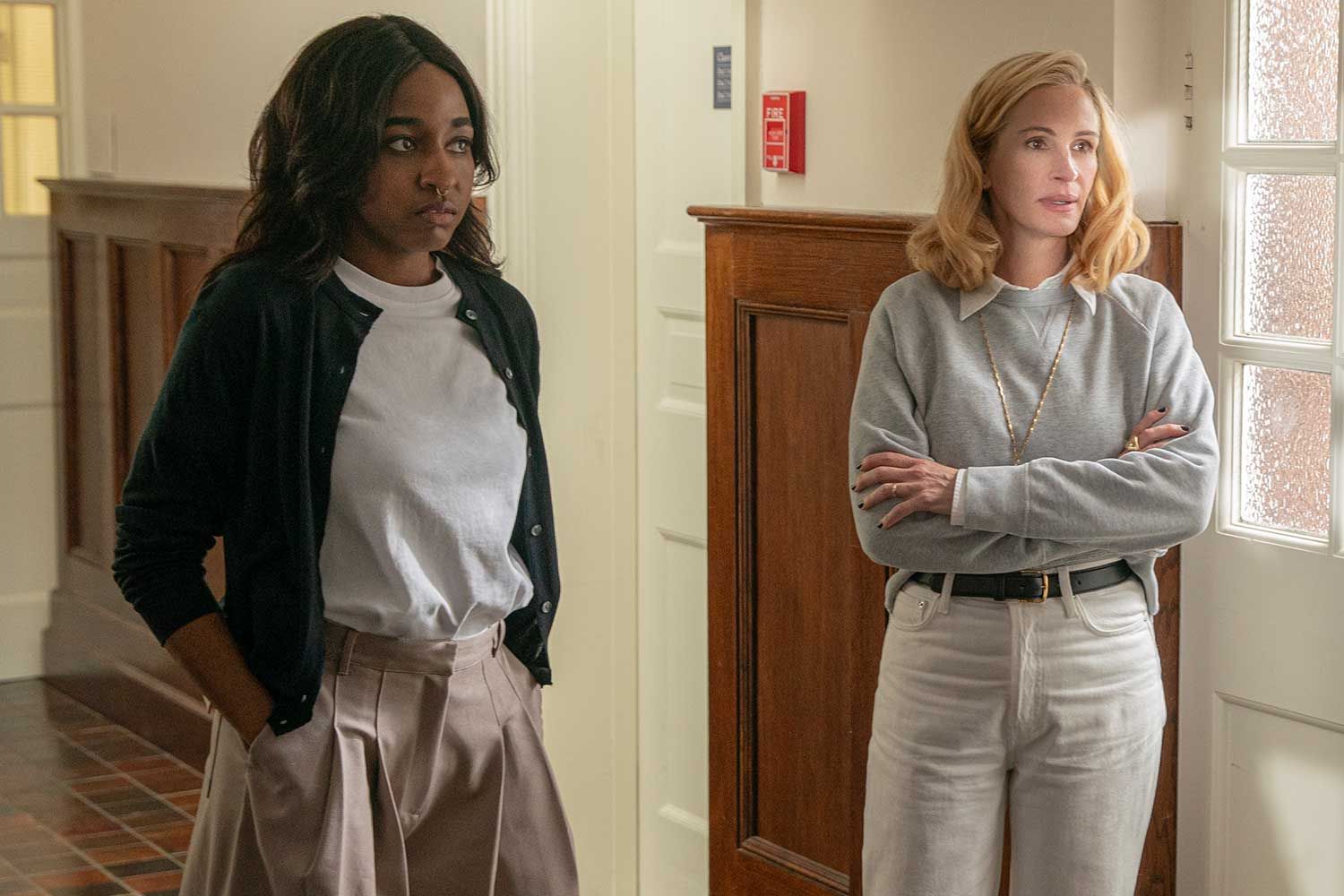 Ayo Edebiri and Julia Roberts on the set of AFTER THE HUNT