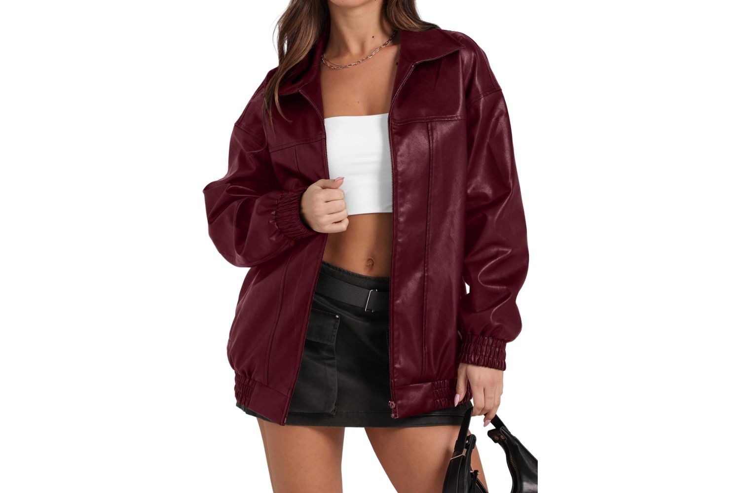 Sampeel Leather Jacket Women Faux Oversized Motorcycle Bomber Coats