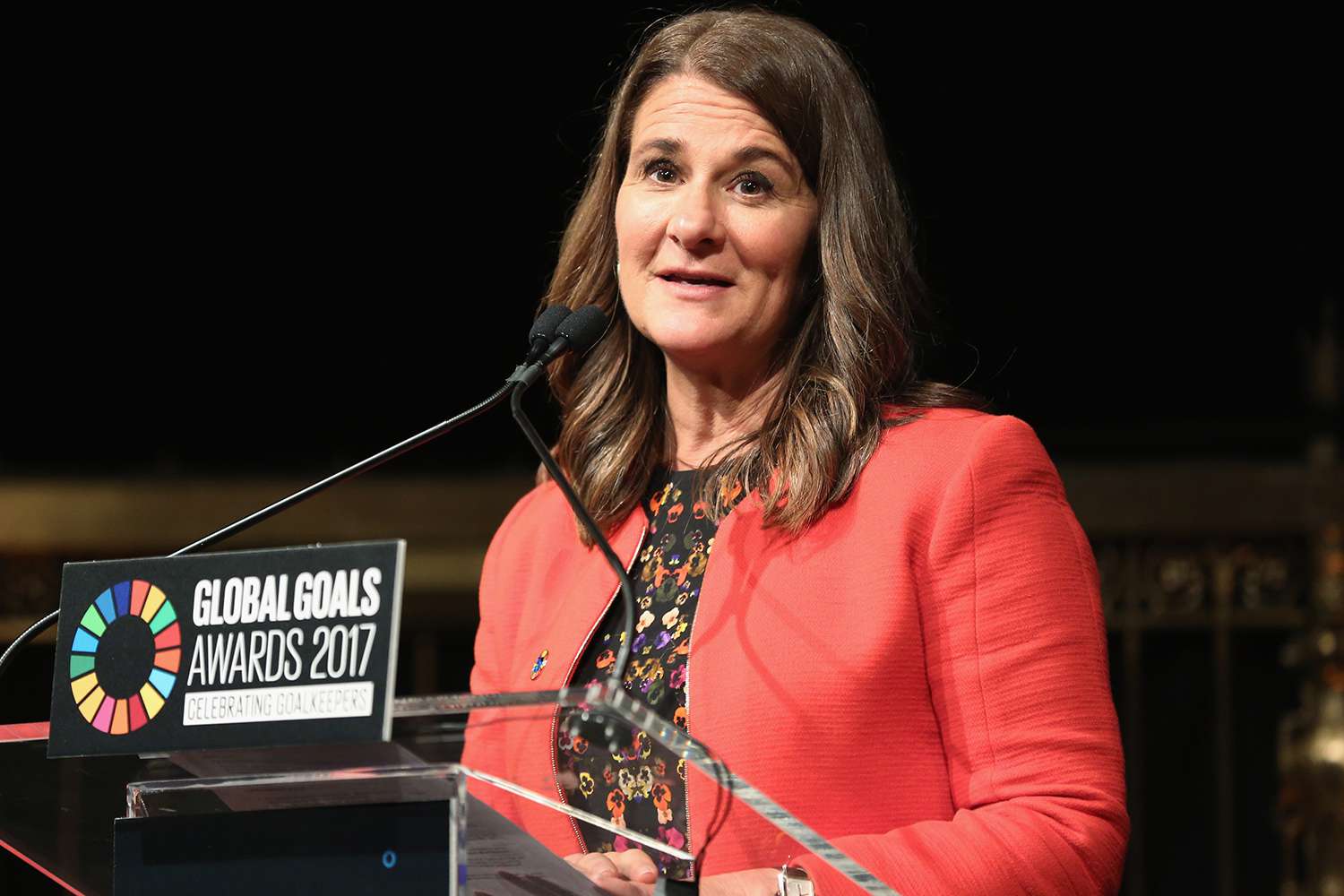 Melinda Gates speaks on stage at The Goalkeepers Global Goals Awards on Sept. 19, 2017, in New York City.
